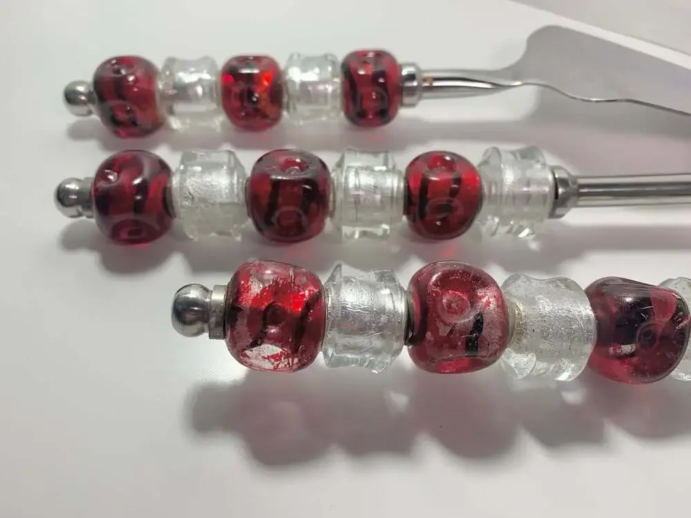Holiday Serving Set 3 Retired Pampered Chef Stainless Steel Red Beaded